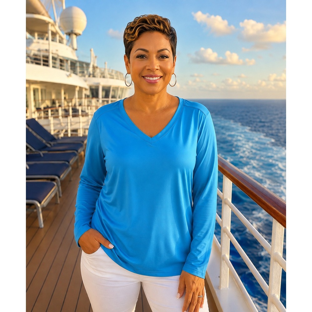 Uratot Womens Blue V-Neck Long Sleeve Top‎ Size XXL Stretch Activewear